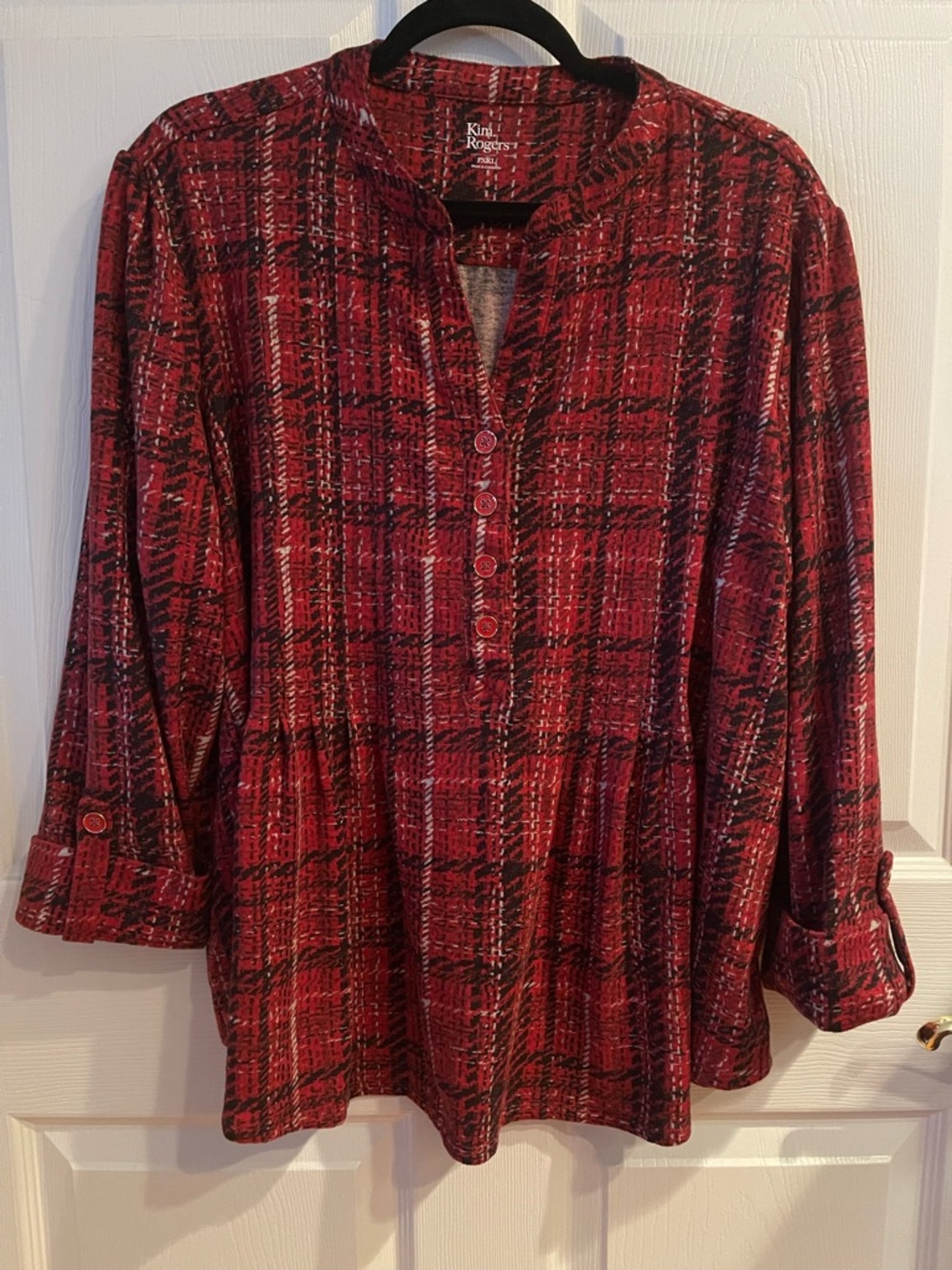 Kim Rogers Red and Black Plaid Button-Front Blouse